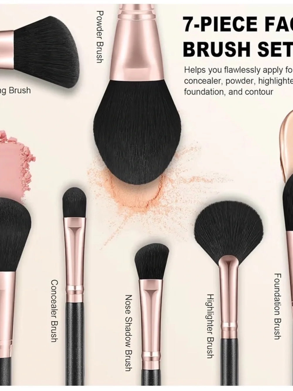 Rose Gold & Black Makeup Brush Set for Women